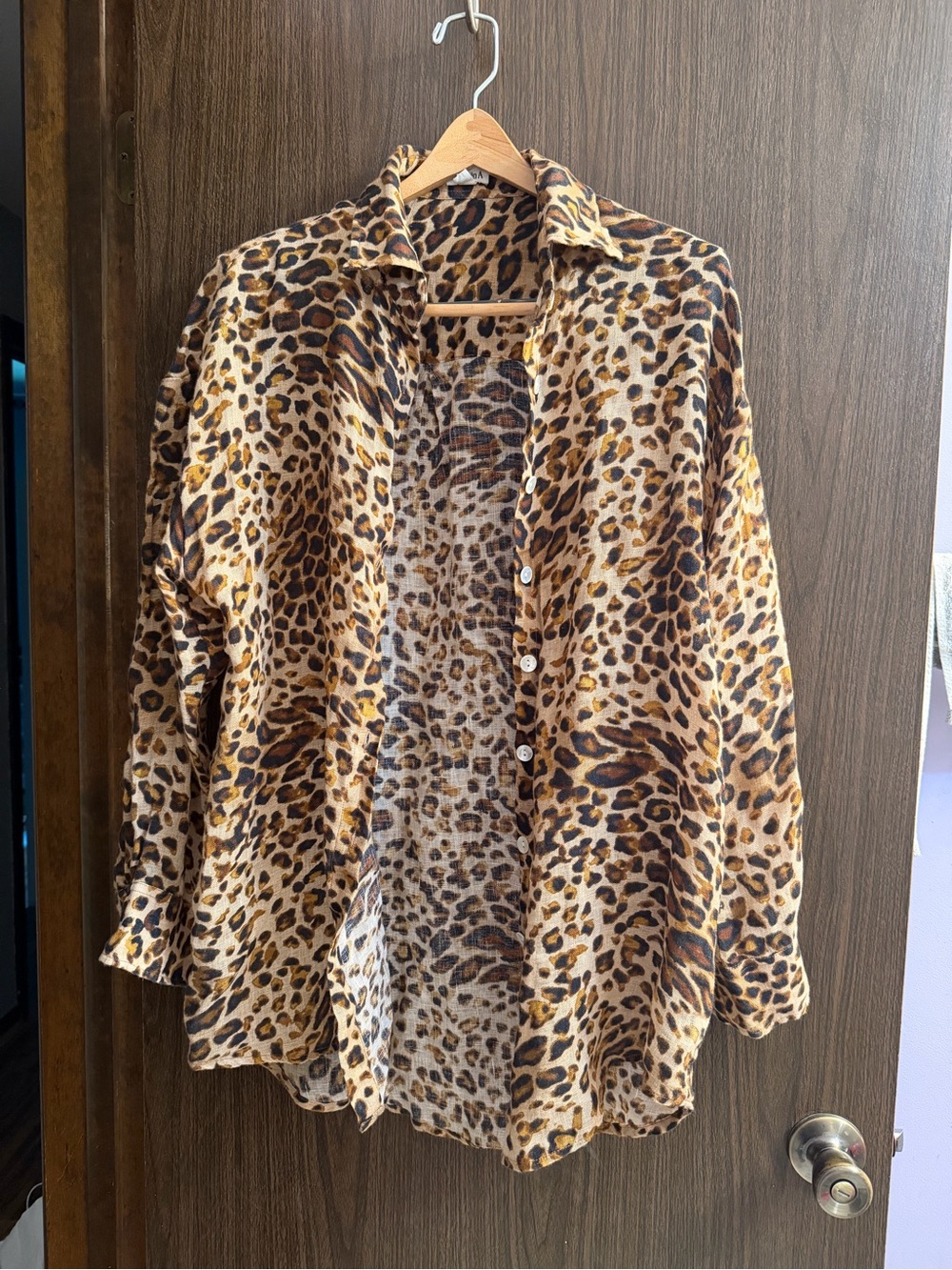 VITAMIN A PLAYA LEOPARD SWIM COVER UP TOP SIZE SMALL OVERSIZED 100% LINEN